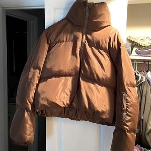 Cropped brown bubble coat from shein